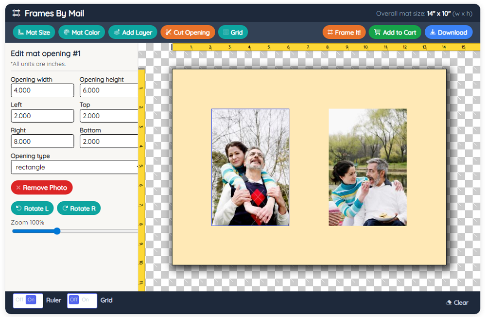 upload and edit photos into each multi-opening mat board opening