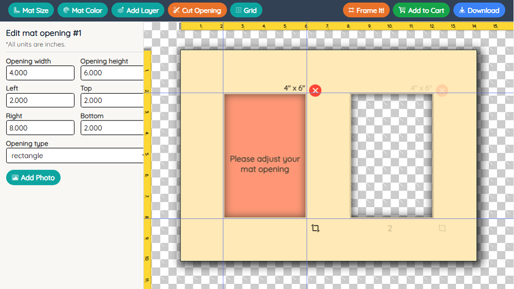 design your multi-opening mat board layout in the online matboard designer